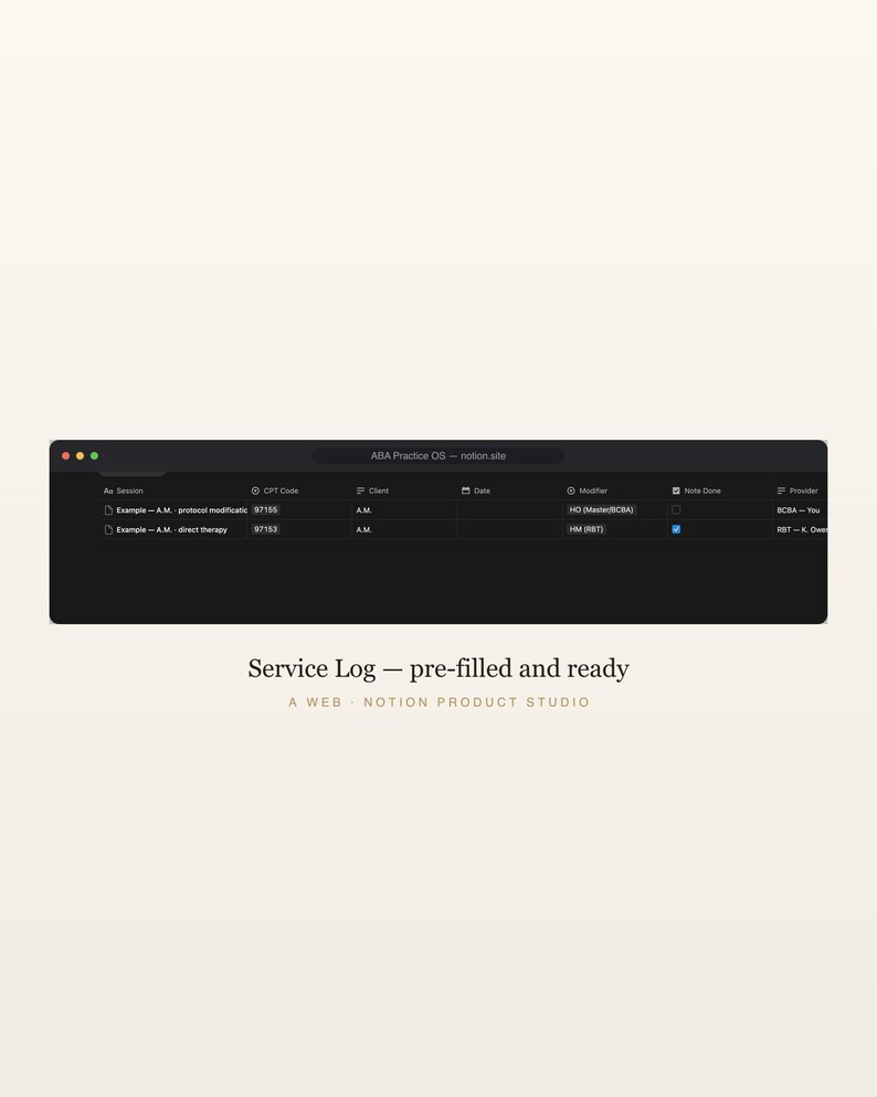 Modello di nozione di pratica ABA, strumento di monitoraggio clienti e autorizzazioni BCBA, fatturazione delle sessioni per unità CPT, kit di strumenti per analisti del comportamento, download immediato immagine 5