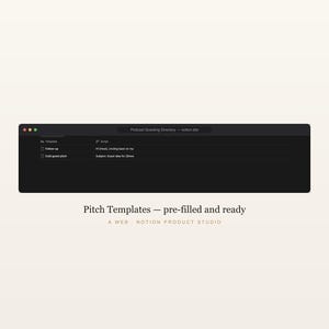 Podcast Guesting Notion Template, Directory of Shows That Want Guests, Guest Pitch Tracker and Templates, PR Toolkit, Instant Download image 5