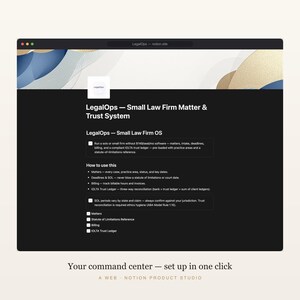 Law Firm Notion Template, Legal Practice OS, Matter and Deadline Tracker, IOLTA Trust Ledger, Attorney Toolkit, Instant Download image 2