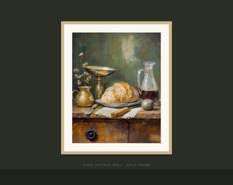 Ciemna grafika ścienna do kuchni w stylu Cottagecore – Moody Botanical Prints (zestaw 4 sztuk, do pobrania w wersji cyfrowej)