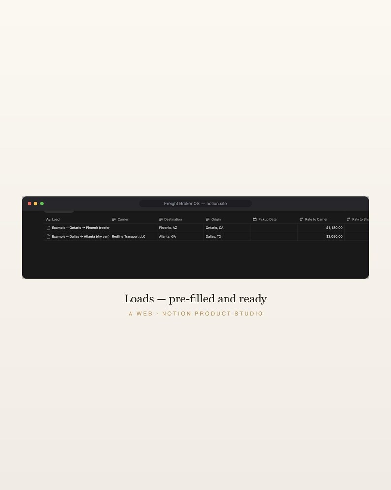 Freight Broker Notion Template, Carrier & Load Tracker, Trucking Dispatch CRM, FMCSA Compliance and Margin Tracker, Instant Download image 4