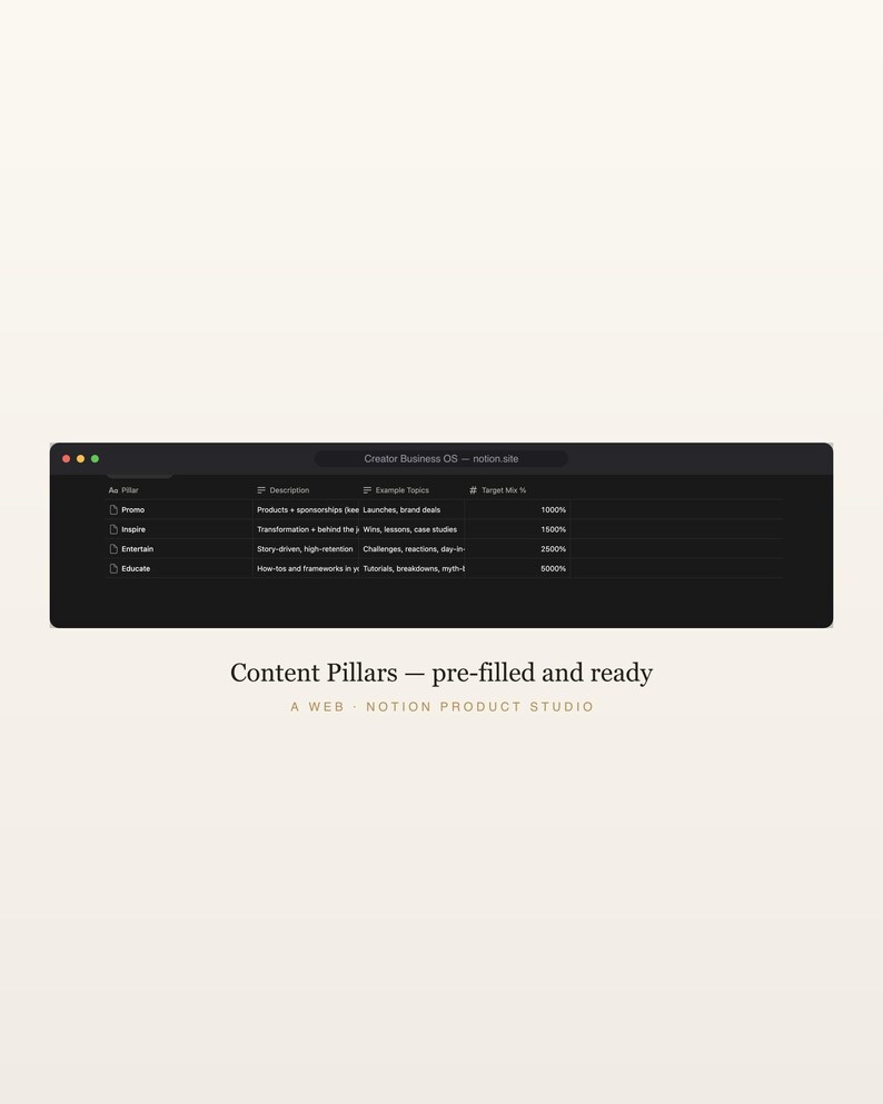 Plantilla de Notion para creadores de contenido, sistema operativo empresarial para creadores, gestión de contenido y CRM para acuerdos de marca, planificador de redes sociales, descarga instantánea. imagen 4