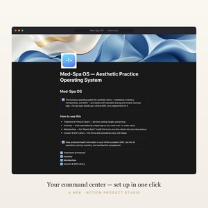 Med Spa Notion Template, Aesthetic Practice OS, Treatment Inventory and Membership Manager, Esthetician Business Planner, Instant Download image 2
