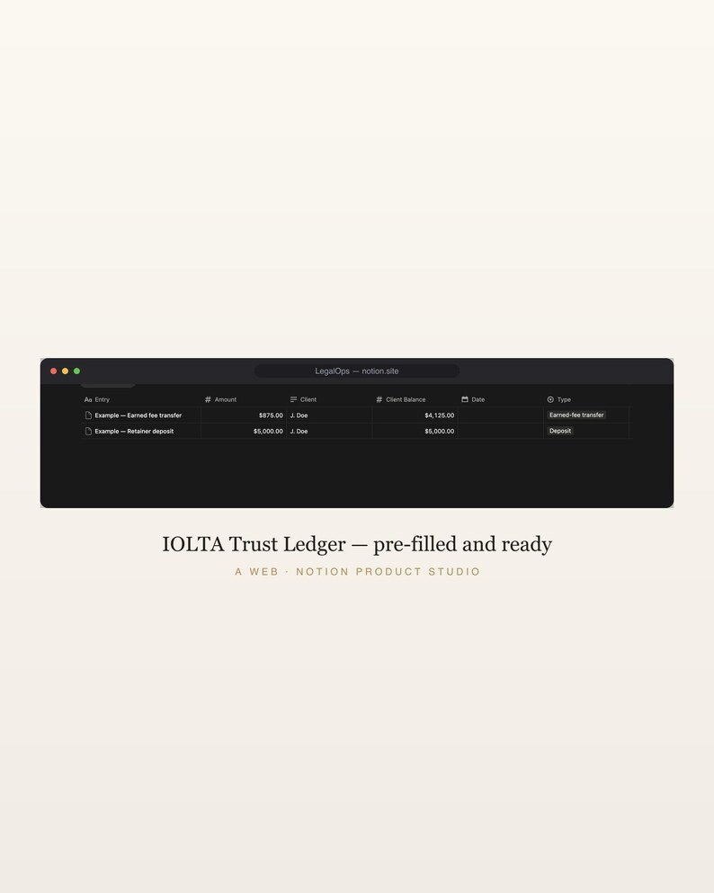 Law Firm Notion Template, Legal Practice OS, Matter and Deadline Tracker, IOLTA Trust Ledger, Attorney Toolkit, Instant Download image 6