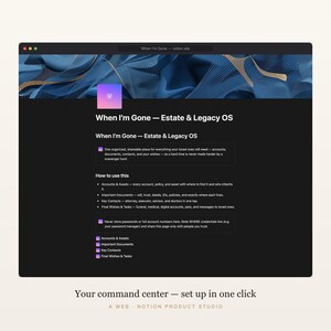 Estate Planning Notion Template, When I'm Gone Organizer, Final Wishes & Legacy Binder, Important Documents Planner, Instant Download image 2