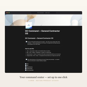 Plantilla de Notion para contratistas generales, GC Business OS, seguimiento de subcontratistas, licitaciones y órdenes de cambio, CRM para la construcción, descarga instantánea. imagen 2