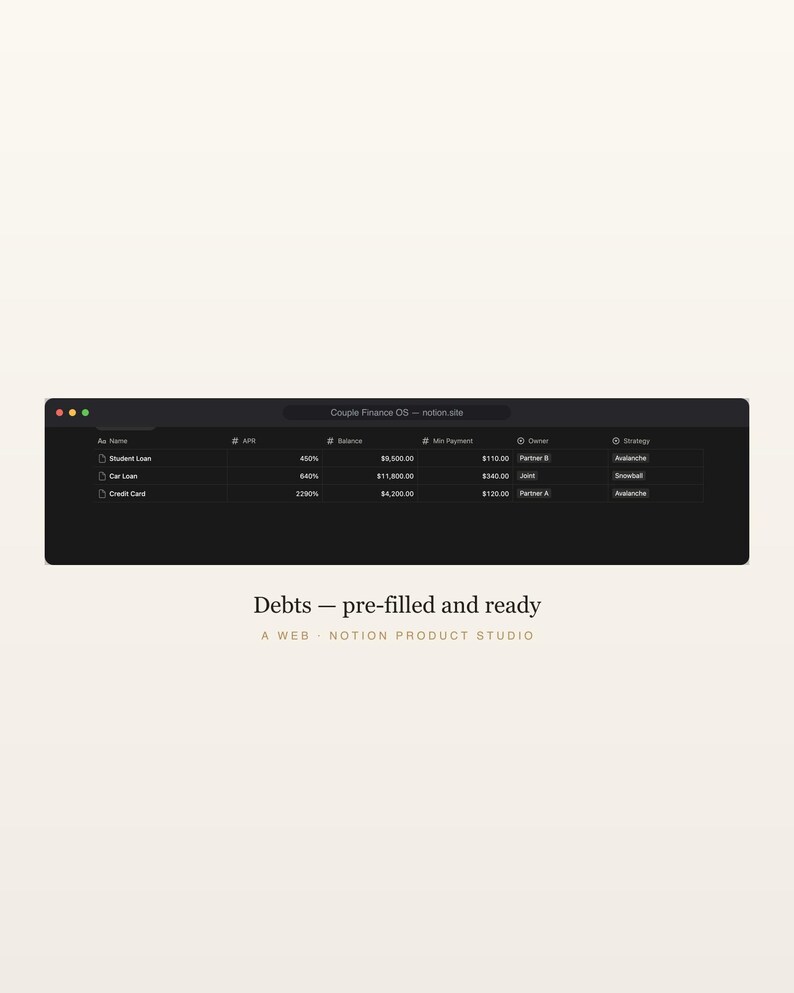 Couple Finance Notion Template, Shared Budget Tracker for Couples, Joint Money Planner, Debt & Savings, Newlywed Budget, Instant Download image 4