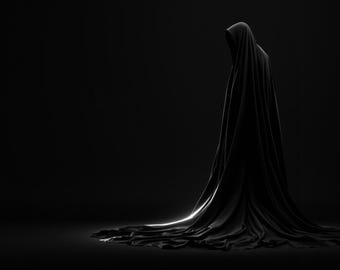 Düstere, stimmungsvolle abstrakte Kunst, skulpturale schwarze Seide, Rose, Monolith (Digitaler Download)