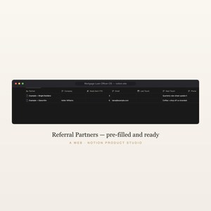 CRM Notion para agentes hipotecarios, seguimiento de cartera de préstamos y referencias, seguimiento de comisiones y refinanciaciones, kit de herramientas para originadores, descarga instantánea. imagen 5