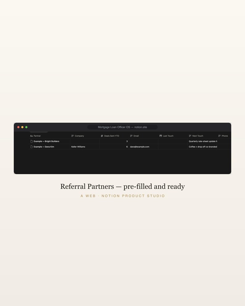 CRM Notion para agentes hipotecarios, seguimiento de cartera de préstamos y referencias, seguimiento de comisiones y refinanciaciones, kit de herramientas para originadores, descarga instantánea. imagen 5