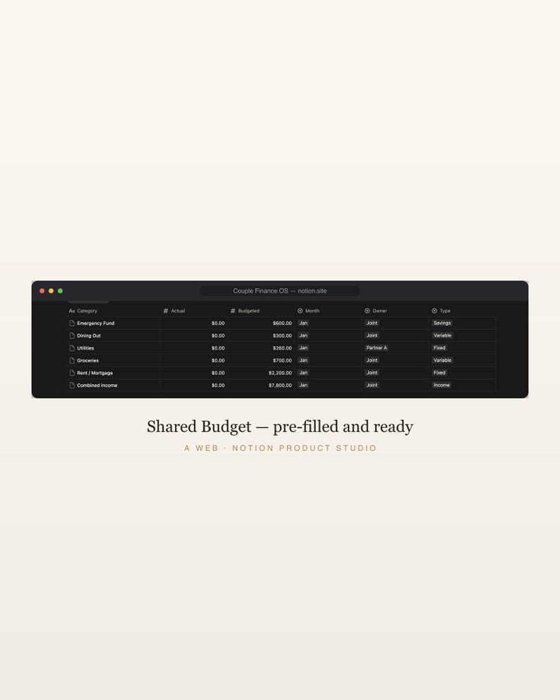 Couple Finance Notion Template, Shared Budget Tracker for Couples, Joint Money Planner, Debt & Savings, Newlywed Budget, Instant Download image 3