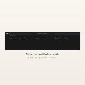 Law Firm Notion Template, Legal Practice OS, Matter and Deadline Tracker, IOLTA Trust Ledger, Attorney Toolkit, Instant Download image 3