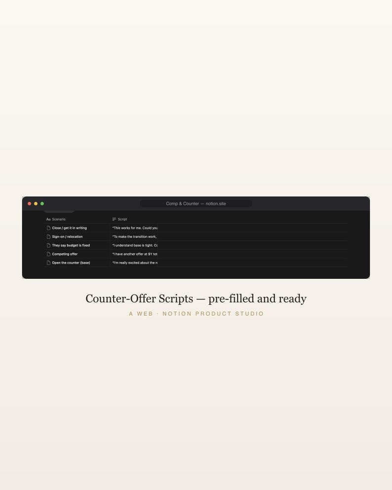 Salary Negotiation Notion Template, Job Offer and Counter-Offer Toolkit, Equity Calculator, Career Planner, Instant Download image 5