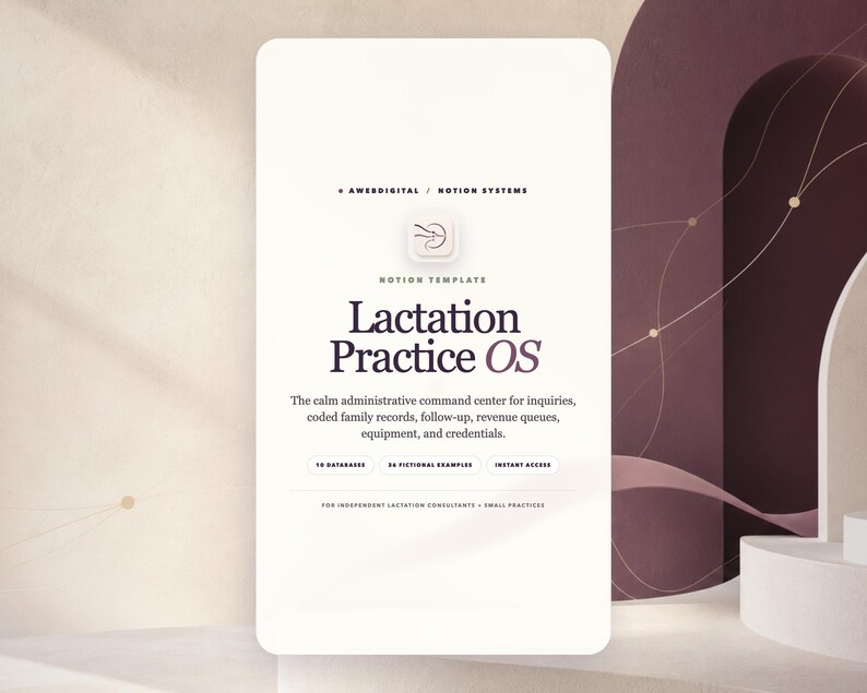 Lactation Consultant Notion Template, IBCLC Private Practice CRM, Client Visit Superbill & Feeding Note Tracker, Revenue Dashboard, Digital image 1