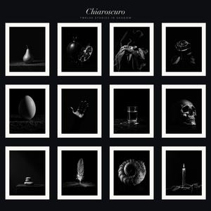 Chiaroscuro Still Life Wall Art Set of 12, Dark Moody Kitchen & Dining Prints, Old Master Black Fine Art, Digital Download image 10