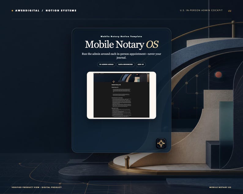 Mobile Notary Notion Template, Signing Agent Business Tracker, Appointment Mileage Fee & Invoice CRM, Loan Signing Dashboard, Instant Downlo image 1