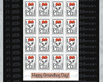 Phil Stamp Happy Groundhog Day Stickers 17 Pack