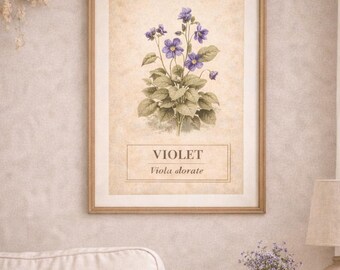 Vintage Violet Botanical Print Antique Floral Illustration Cottagecore Wall Art Instant Download