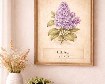 Vintage Lilac Botanical Print Antique Floral Illustration Cottagecore Wall Art Instant Download