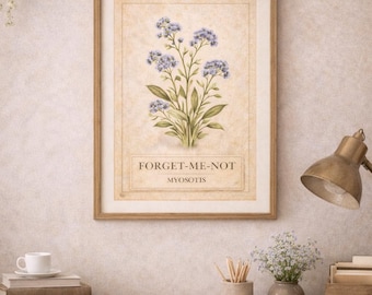 Vintage Forget Me Not Botanical Print Antique Floral Illustration Cottagecore Wall Art Instant Download