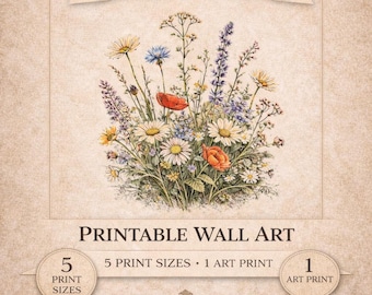 Vintage Botanical Wall Art Printable | Wildflowers of the Meadow | Cottagecore Floral Print | Naturalist Digital Download