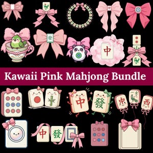 Mahjong PNG Bundle, Kawaii Pink Pastel Doodle Clipart, Game Night Shirt Design(18 Designs)