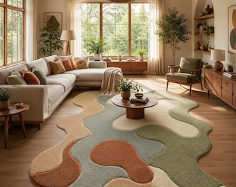 Modern Abstract Hand Tufted Area Rug Irregular Scandinavian Plush Wool Living Room Statement Decor