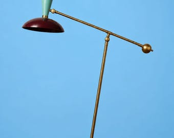 Lampa podłogowa z mosiądzu z połowy lat 50. XX wieku, oprawa oświetleniowa z podstawą z marmuru Stilnovo