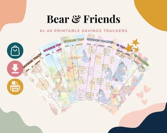 Bear & Friends Budget Savings Trackers | 6x A6 Savings Binder Inserts (PDF Download)
