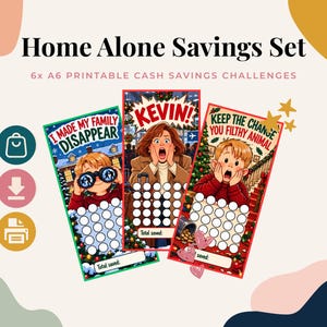 Home Alone Cash Stuffing Challenges-paket | 6x A6-sparpärmar (PDF-nedladdning)