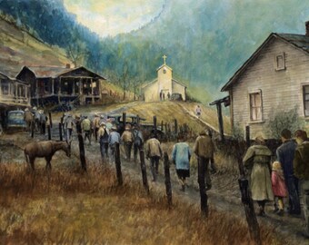 Artist-Signed Print of "Way to Church" by Watercolorist/Fine Artist: Mark McFerron