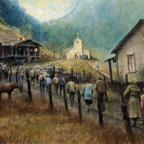 Artist-Signed Print of "Way to Church" by Watercolorist/Fine Artist: Mark McFerron