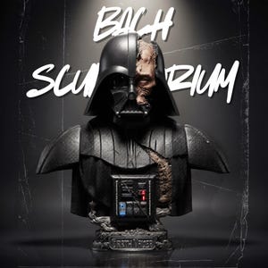 May include: A detailed bust of Darth Vader featuring a split helmet design that reveals a scarred human face on the right side. The black armor includes a chest control panel with red and blue lights. The base is labeled with the name Darth Vader.