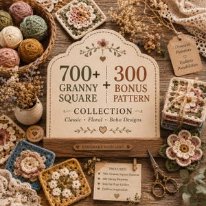1000+ Granny Square Crochet Patterns PDF, Floral & Boho Motif Bundle, Afghan Block Collection Download