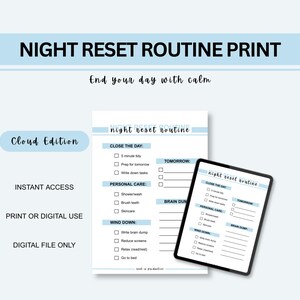 Planificateur de routine de réinitialisation de nuit | Liste de contrôle pour une soirée conviviale pour le TDAH | Cloud (téléchargement numérique)