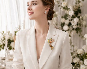 Crane Brooch Pin, Blue White Rhinestone Bird Brooch, Enamel Flying Bird Lapel Pin, Bridal Dress Accessory, Wedding Gift For Her