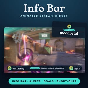 Widget animado para la barra de información de la transmisión de Twitch: alertas, objetivos y menciones.