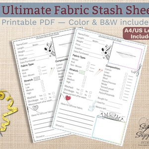 Fabric Stash Sheet Printable PDF | Fabric Inventory Tracker | Sewing Planner | Color | Monochrome| Instant Download| Goodnotes |Notability