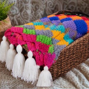 Mönster för färgglatt virkad filt | Patchwork fyrkantig afghansk filt | Tofsfilt
