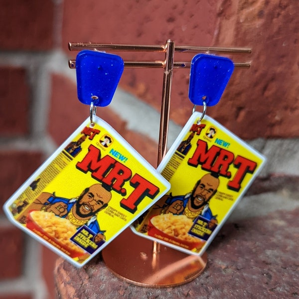 80s 90s corky Mr.T cereal lightweight dangle earrings gag gift food earrings