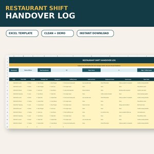 Överlämning av restaurangskift i Excel | Överlämningslogg för chefer, uppgifter, personal och incidenter