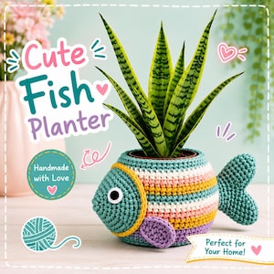 Crochet Fish Planter Pattern PDF, Amigurumi Plant Cover, Beginner Friendly DIY