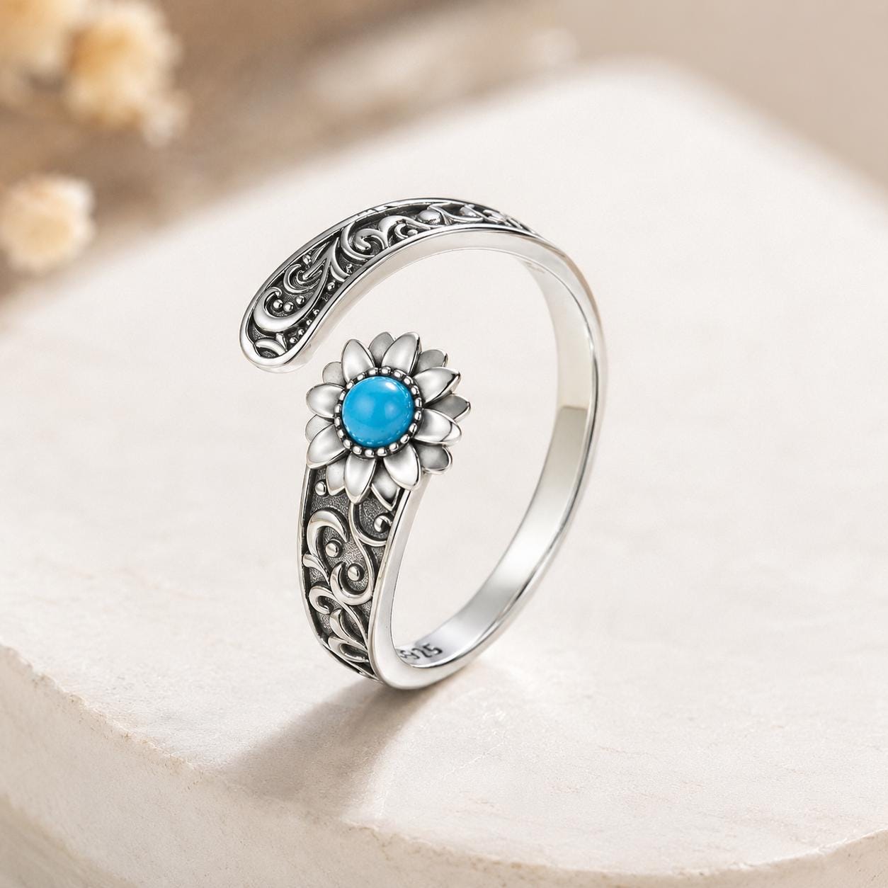 Silver flower ring - Etsy 日本