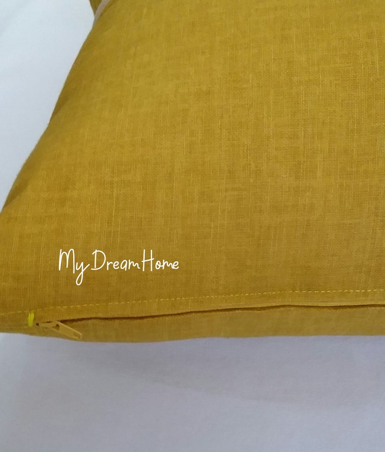 Mustard Yellow Pillow Cover Dark Green Linen Throw Pillow Etsy
