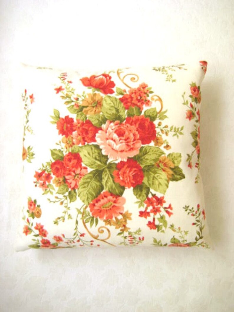 Shabby Chic Home Linen Cream Pillow Cover With Green Orange Etsy