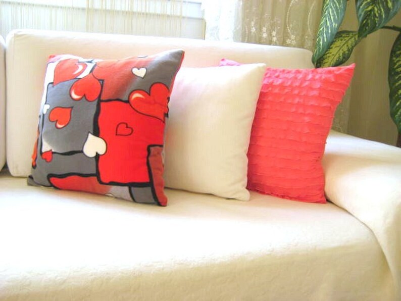 Gray Pillow Cover Gray and Red Fleece Fabric Pillow Cover Etsy