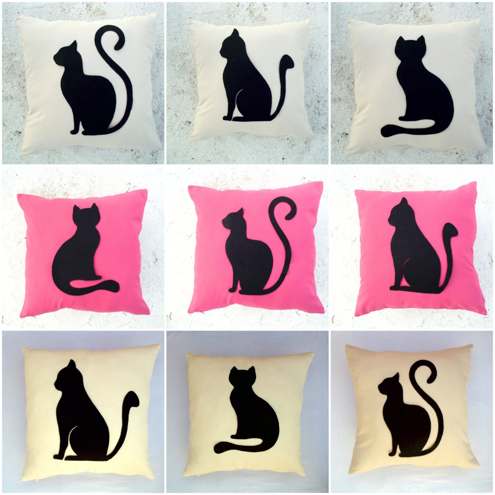 Cat Pillow Cover Cream Linen Pillow With Felt Black Cat Etsy