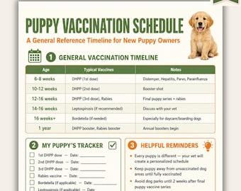 Calendario de vacunación para cachorros (imprimible) / Registro de vacunación para cachorros (PDF) / Referencia de cronograma de vacunación / Tamaño A4 (carta estadounidense) / Descarga instantánea
