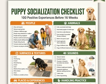 Lista de verificación para la socialización de cachorros (imprimible) / 100 ideas para la socialización de cachorros (PDF) / Guía para la socialización de cachorros nuevos / Tamaños A4 y Carta estadounidense