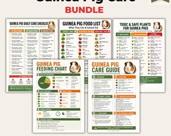 Paquete imprimible para el cuidado de cobayas / Kit completo para el cuidado de cobayas en PDF / Lista de alimentos / Guía de cuidados / Tabla de alimentación / Formatos A4 y Carta estadounidense